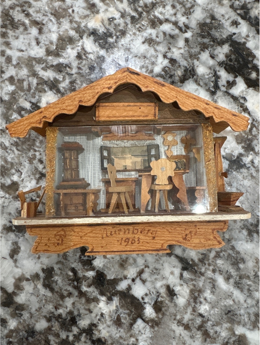 Vintage 1963 German Bavarian wood shadow box